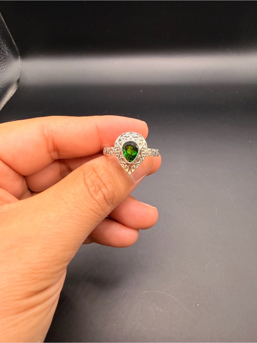 925 Sterling Silver 1 Ct Chrome Diopside Ring Size 10.